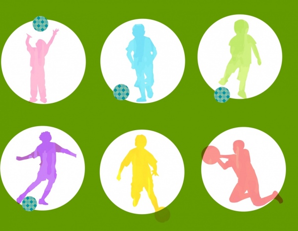 Jugador de futbol activo iconos coloridos silueta aislamiento