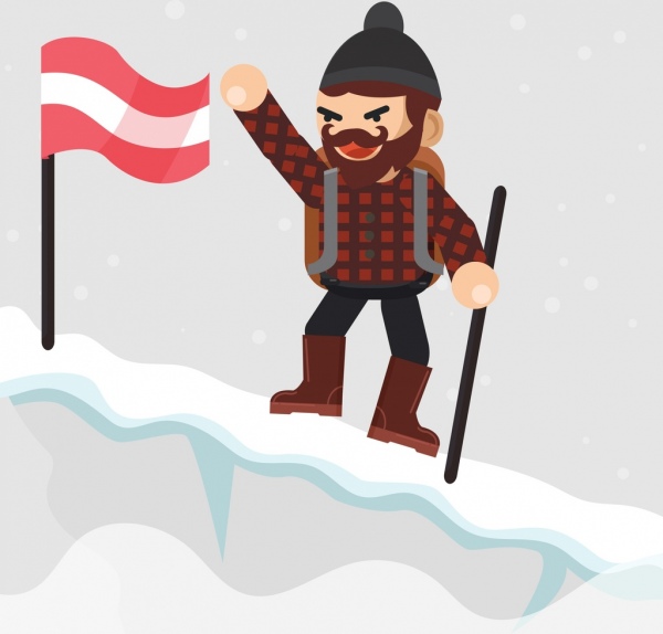 冒险背景雪山旗探险家图标