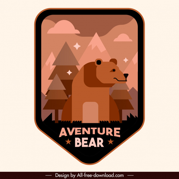 aventura distintivo modelo bonito urso selvagem esboço