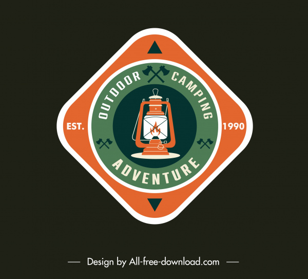 petualangan camping lencana template logo ringan datar klasik