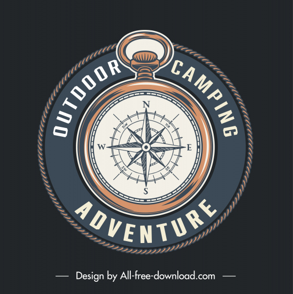 aventura camping logotipo tipo bússola esboço elegante clássico