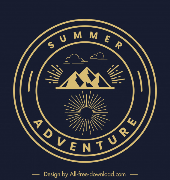 petualangan camping logotype desain gunung datar klasik gelap