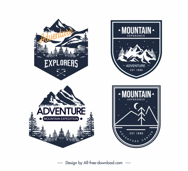 冒险探险露营标志类型复古黑暗设计