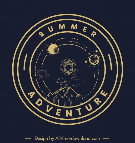 plantilla de logotipo de aventura oscuro círculo montaña planetas bosquejo