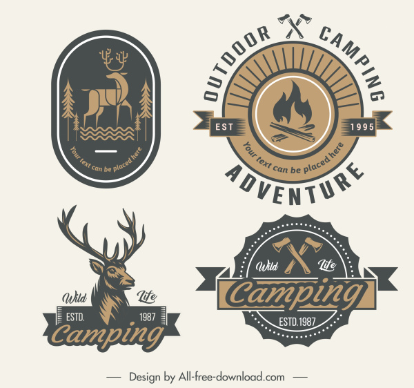 Abenteuer-Logo-Vorlagen retro Embleme Skizze