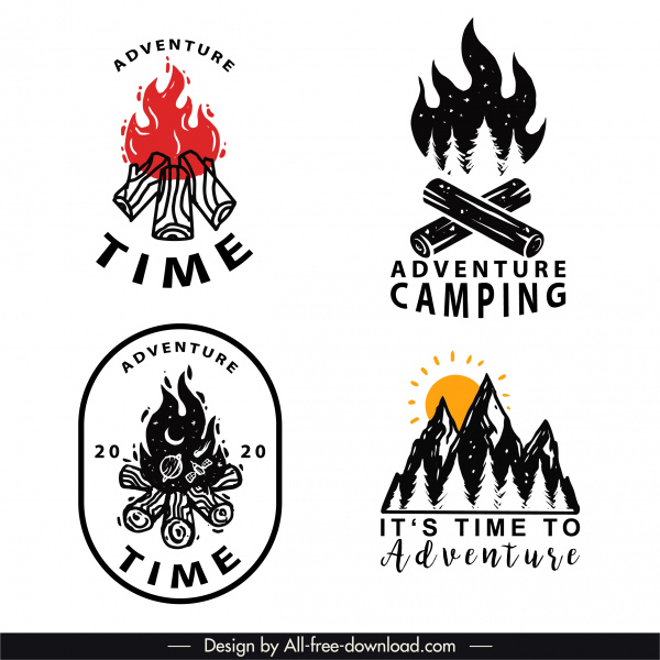 Abenteuer-Logotypen retro Brennholz Berg Skizze