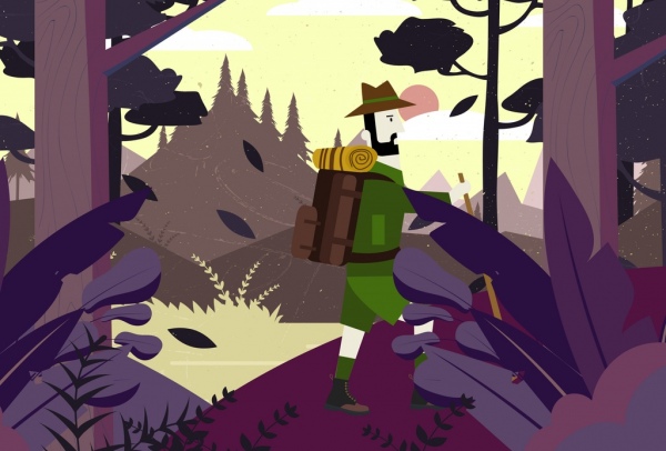 avventura pittura di avventura maschio escursionista foresta icone di montagna
