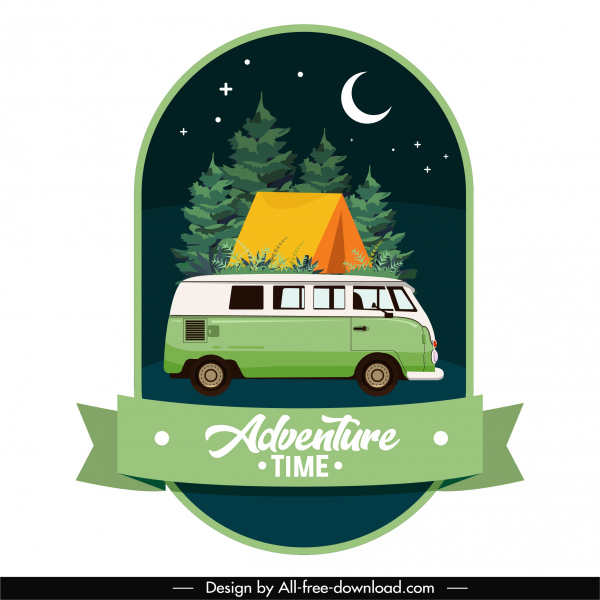 adventure travel banner modelo de ônibus tenda noturna