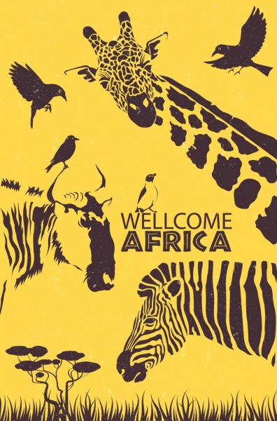 아프리카 광고 야생 동물 아이콘 복고풍 디자인