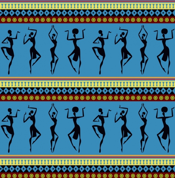 latar belakang Afrika menari manusia berulang gaya silhouette