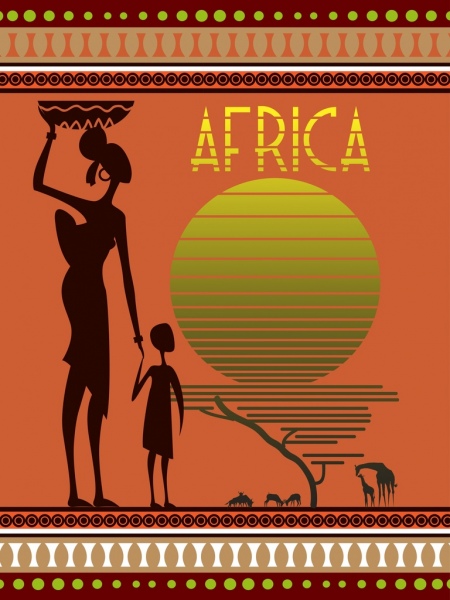 África fundo decoração humana animais silhouette ícones