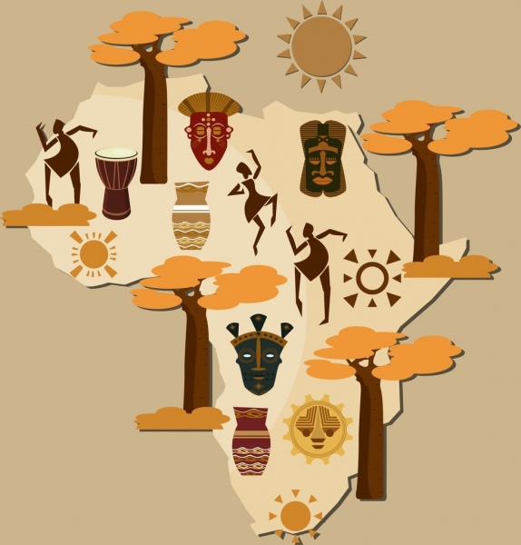 Африке фона карта национальные символы декор