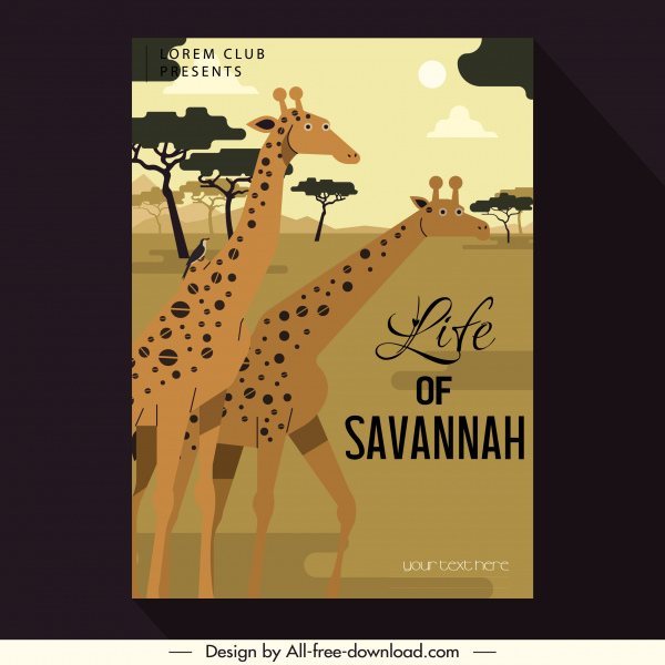 Африка баннер жираф вид луг эскиз классического дизайна