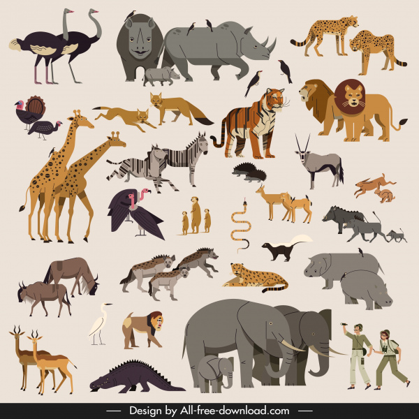 Afrika-Design Elemente Tiere Arten Kollektion Explorer-Symbole