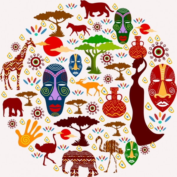 أفريقيا عناصر تصميم مختلف رموز ملونة مسطحة