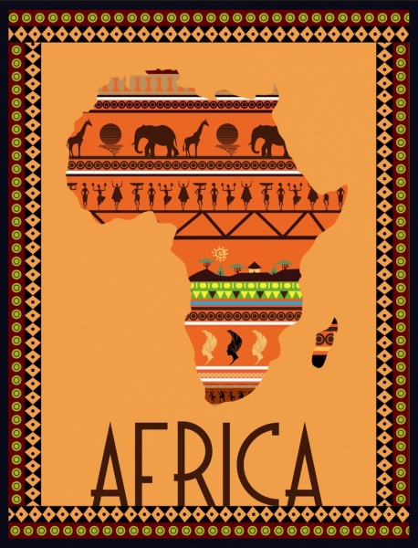พื้นหลังแผนที่แอฟริกาสีออกแบบสัญลักษณ์แบน