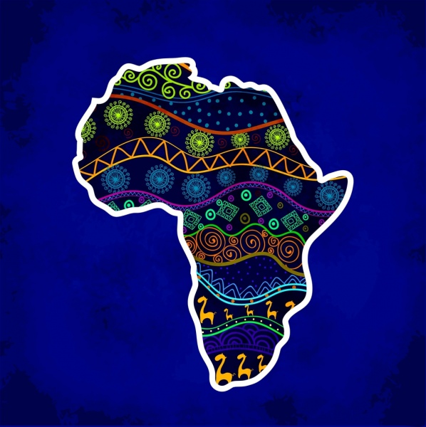 Bản đồ trang trí hình vẽ biểu tượng bộ tộc châu Phi