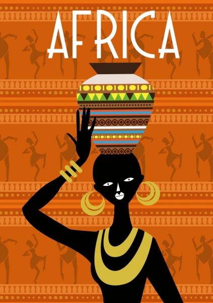 ไอคอนผู้หญิงดำเผ่าออกแบบพื้นหลังซ้ำแอฟริกา