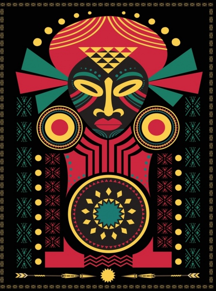 Африка символ рисования племенного человека икона темный многоцветный