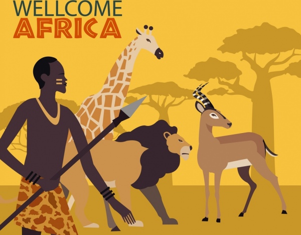 아프리카 환영 배너 부족 인간 야생 동물 장식