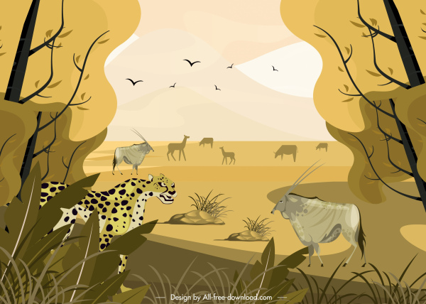 africa paysage sauvage peinture colorée conception classique