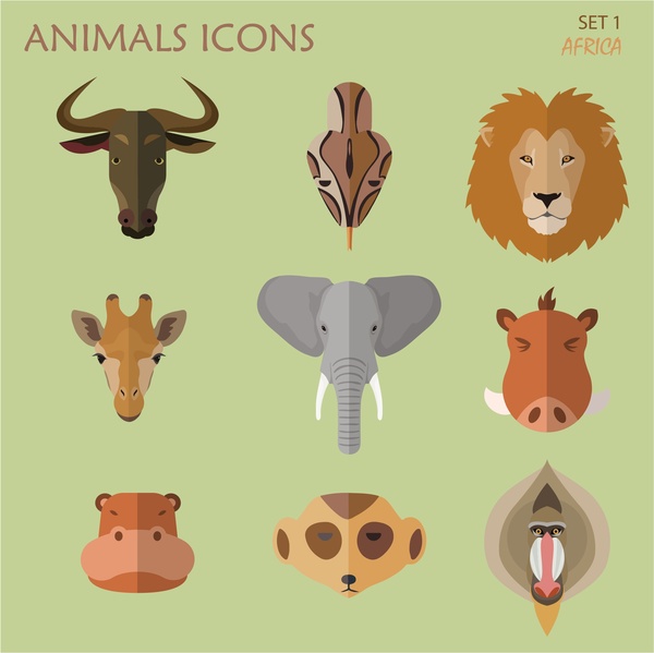 ilustração de ícones de animais africanos com estilo retrato