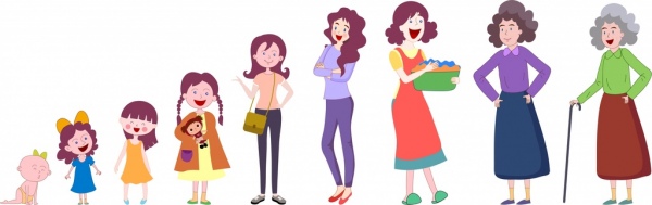 personajes de dibujos animados de generación de edad iconos chicas mujeres