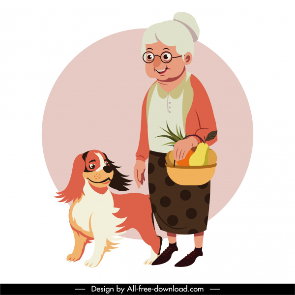 edad de pintura de la anciana mujer mascota bosquejo