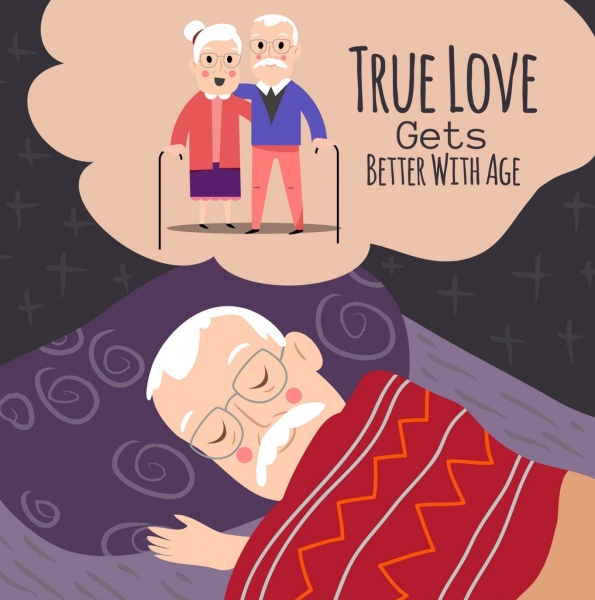 im Alter von Liebe Hintergrund schlafen Mann alte paar Ikonen