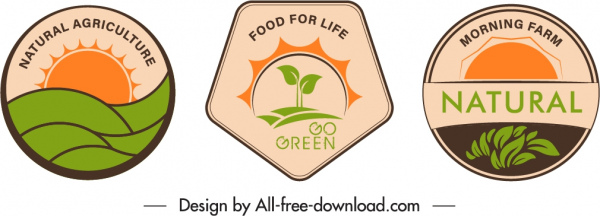 landwirtschaftliche Lebensmittel-Label-Vorlagen retro flache Formen Dekor