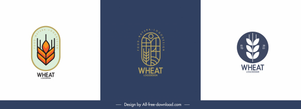 templat logo produk pertanian sketsa gandum datar klasik