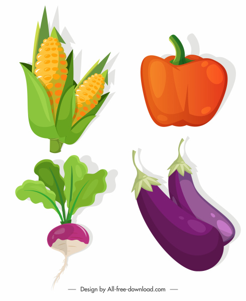 landwirtschaftliche Gemüse Ikonen Mais Chili Eggplent Rüben Skizze