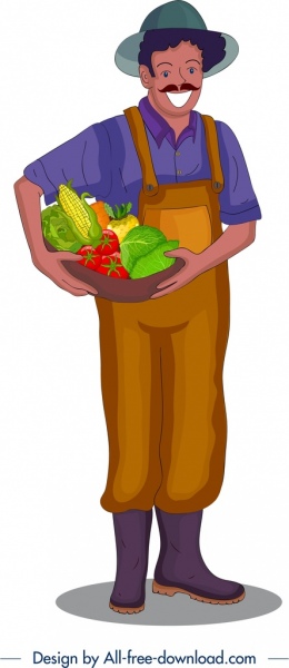 農業の背景、男、野菜、アイコン、漫画、キャラクター