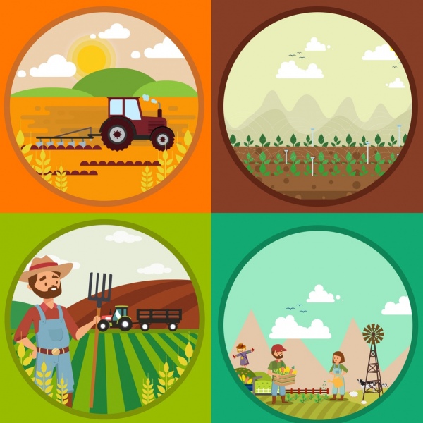 Landwirtschaft-Hintergrundvorlagen Kreis Isolierung farbigen cartoon