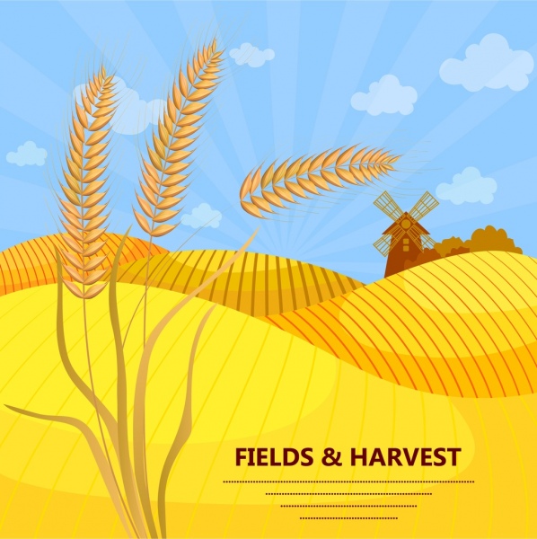 Landwirtschaft Banner Gerste Windmühle gelbes Feld Symbole