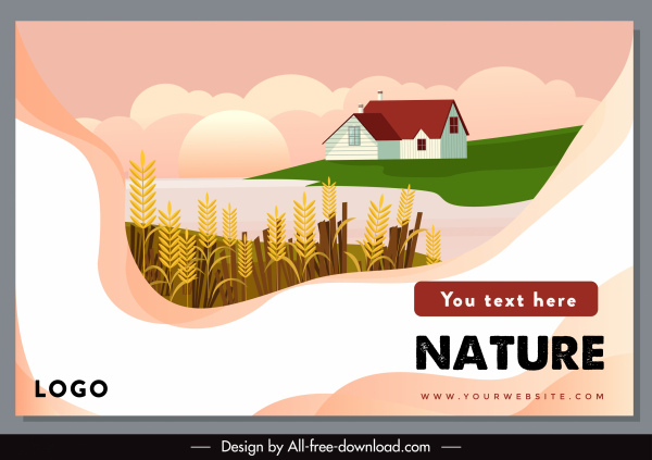 tarım afiş şablonu parlak renkli buğday evi kroki