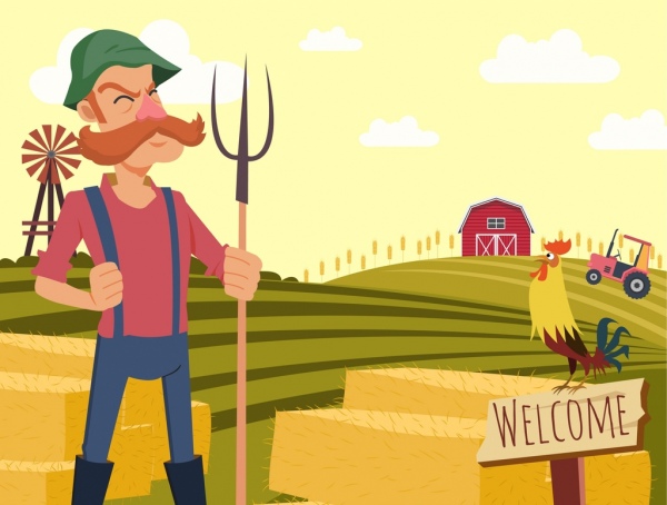 Agricultura casa dibujo agricultor Hill Cock iconos