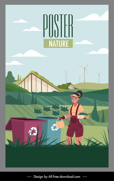Affiche de ferme de l’agriculture agriculteur champ poubelle croquis