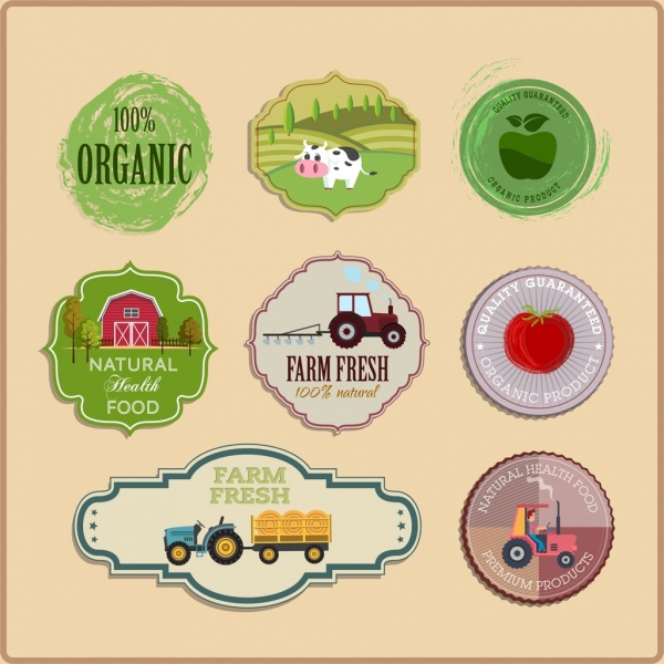 agricultura etiquetas coleção formas círculo colorido
