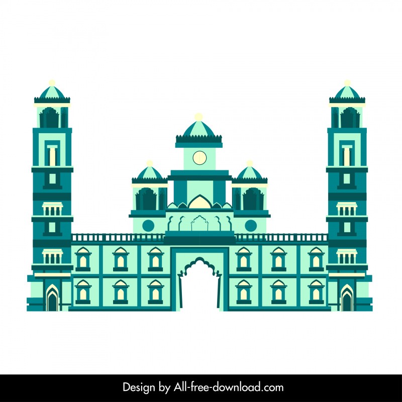 Ahmedabad Building Architecture Icon Elegant Flat Retro Symmetric Outline