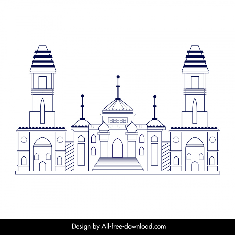 ikon arsitektur bangunan ahmedabad garis geometris hitam putih datar