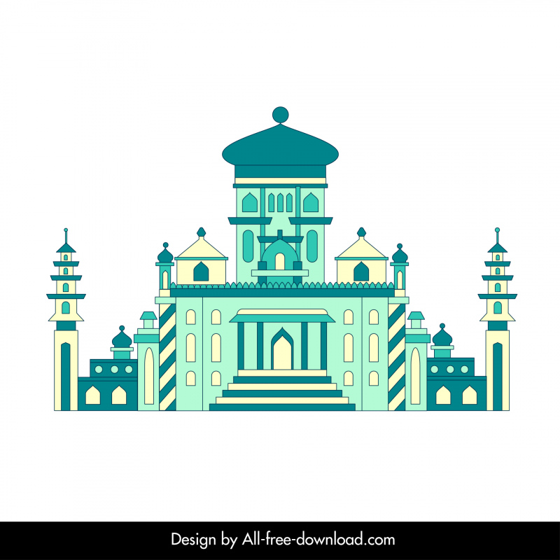 Ikon arsitektur bangunan Ahmedabad sketsa datar simetris