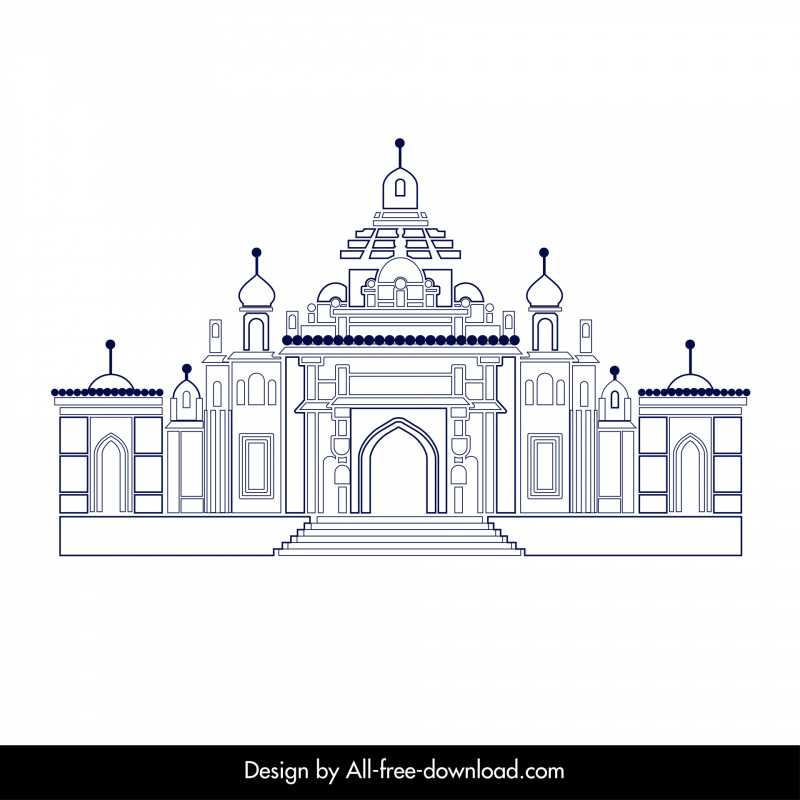 templat arsitektur bangunan ahmedabad hitam putih garis simetris datar