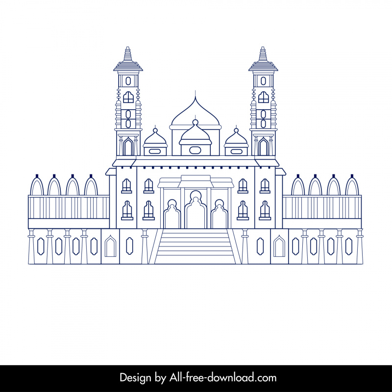 templat arsitektur bangunan ahmedabad garis hitam putih datar 2