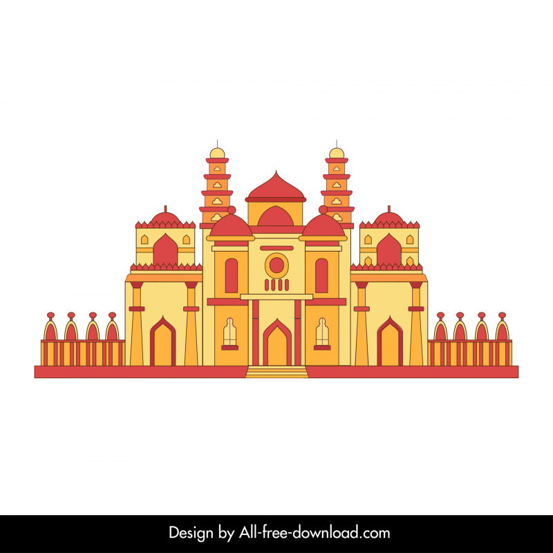 Ikon Bangunan Ahmedabad Garis Besar Simetris Klasik yang Elegan