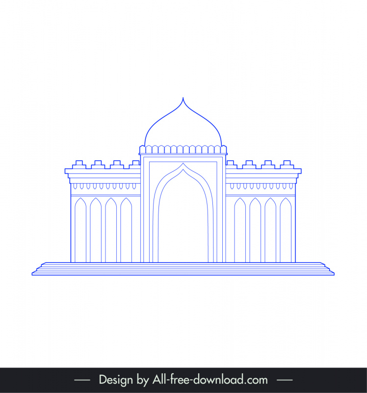 アーメダバードインドの建築建物のアイコンフラットブルーホワイト対称アウトライン