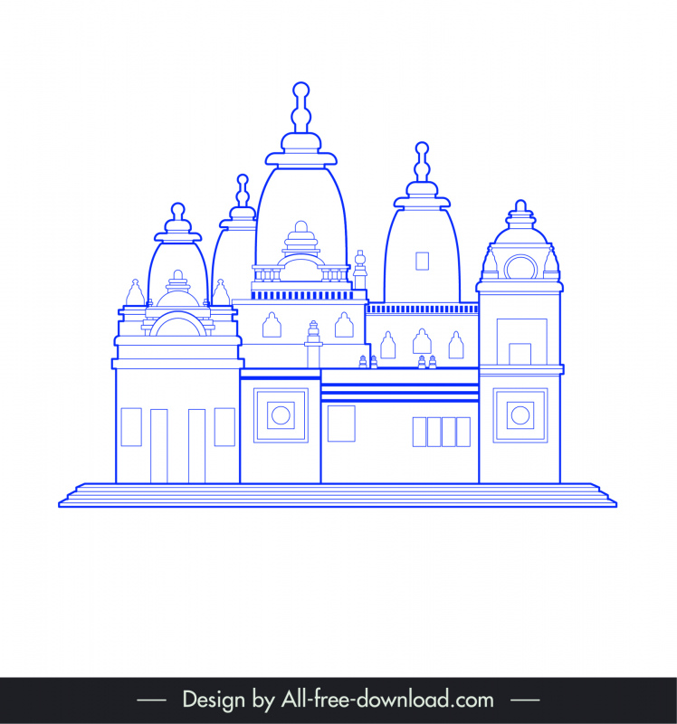 อาเมดาบัดอินเดียไอคอนสถาปัตยกรรมแบนสีฟ้าสีขาวโครงร่างคลาสสิก