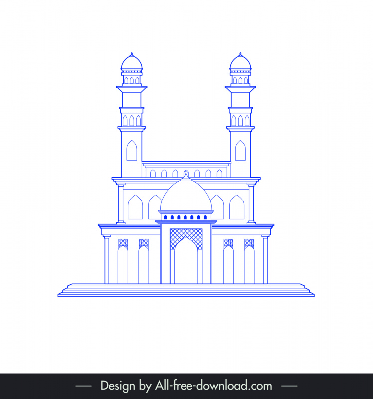 アーメダバード インドの建物 建築 アイコン フラット 青 白 対称 アウトライン