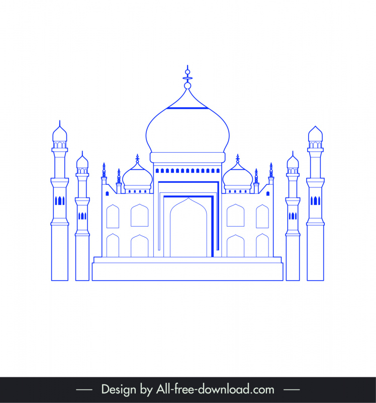 Ahmedabad India Bangunan Arsitektur Template Biru Putih Garis Simetris