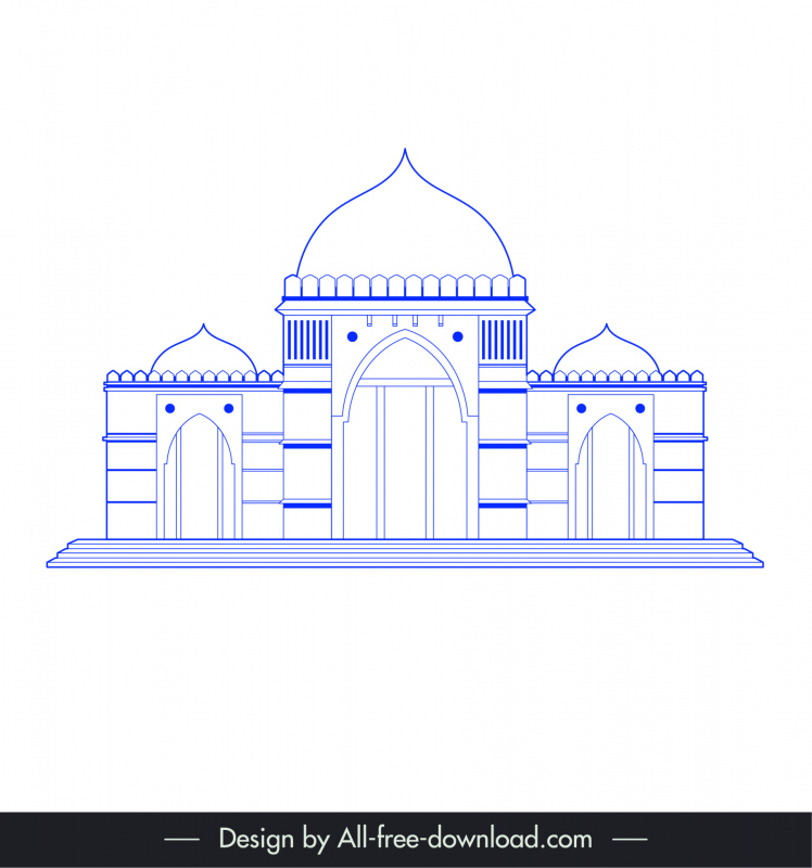 アーメダバードインドの建物建築テンプレートフラットブルー対称アウトライン